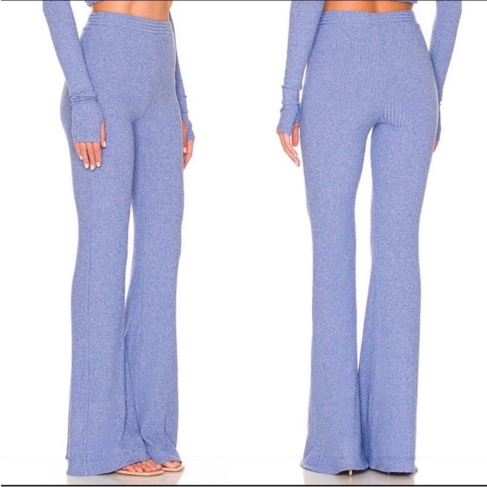 ALIX NYC Delancey Rib Flare Pants Chambray Blue Long S Small